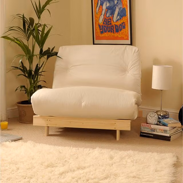Comfy Living Luxury Futon Sofa Bed in Beige and White with Pine Wood Frame, Width: 76.2 cm