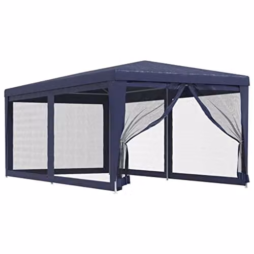 vidaXL Party Tent in Blue with 6 Mesh Sidewalls, W: 6 m, D: 3 m, H: 2.58 m