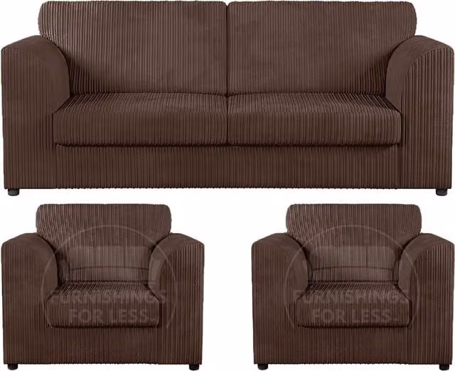 Furnishings For Less UK Luxor 3 Piece Sofa Suite in Chocolate Brown Jumbo Cord Fabric – 1