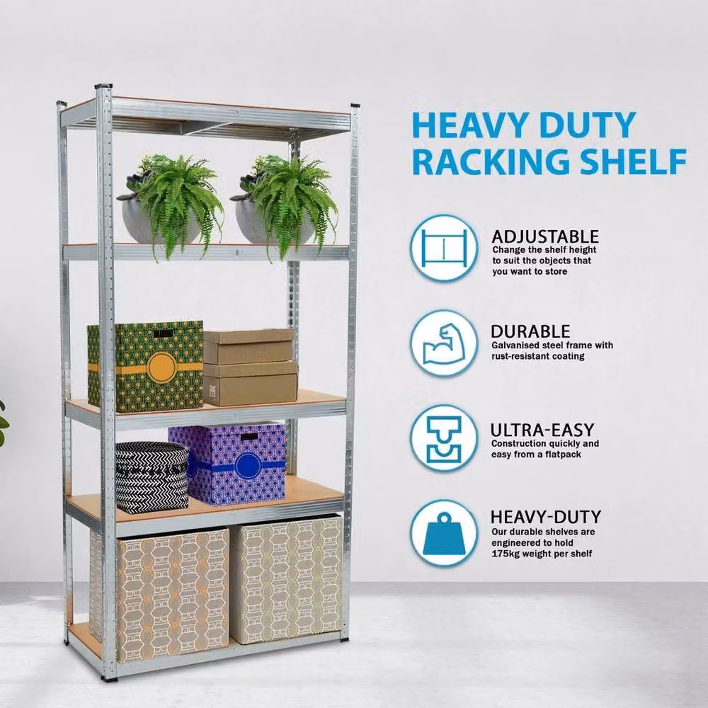 EONLION 3 to 5 Tier Metal and MDF Freestanding Storage Shelving Unit in Silver, W: 100 cm, H: 200 cm – 2