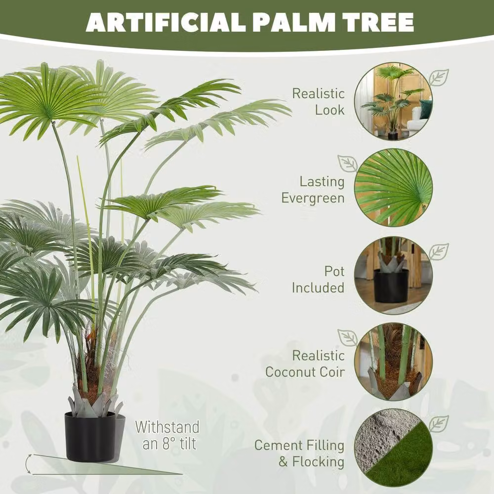 STILVORA Artificial Green Palm Tree with Weighted Concrete Pot, Height: 145 cm – 4