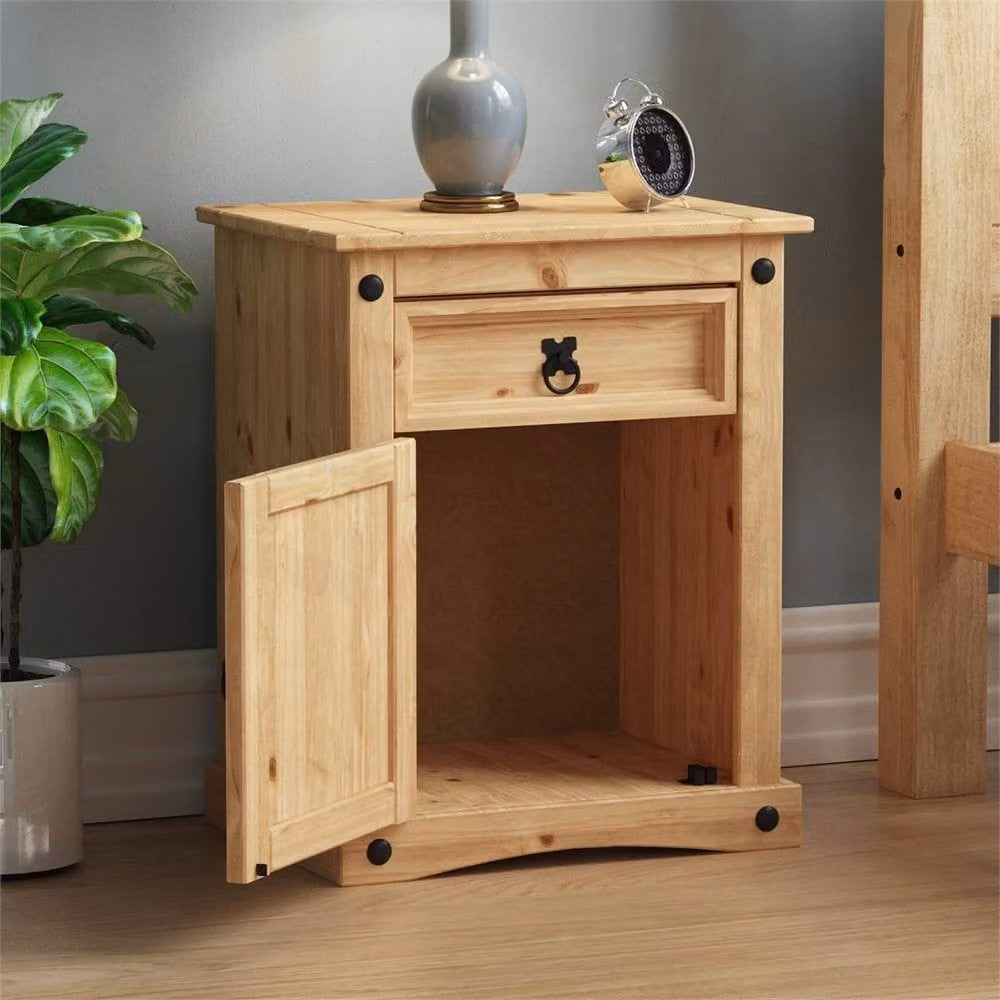 PAWNORA Modern 1 Drawer 1 Door Bedside Cabinet in Brown and Black – 2
