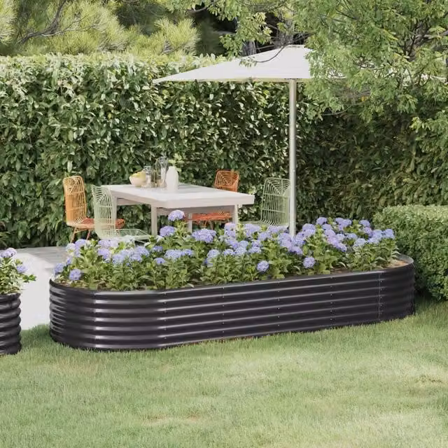 Berkfield Home Garden Powder-coated Steel Raised Bed in Anthracite Black, W/D/H: 249 x 100 x 36 cm – 1