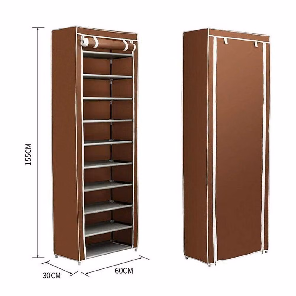 PAWNORA 10 Tier Coffee Shoe Rack Cabinet Storage Organiser in Brown – 2