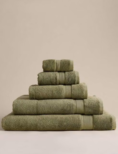 M&S Super Soft Pure Cotton Fern Towel in Green