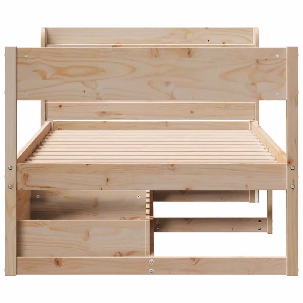 Berkfield Home Solid Wood Pine Full Bed Frame in Beige, W/D/H: 90 x 200 cm – 3