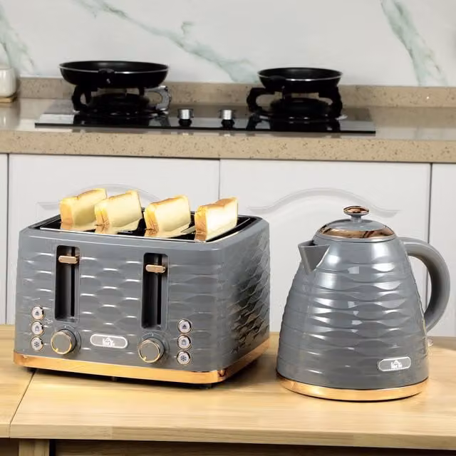 HOMCOM Grey Kettle 1.7 l and 4 Slice Toaster Set