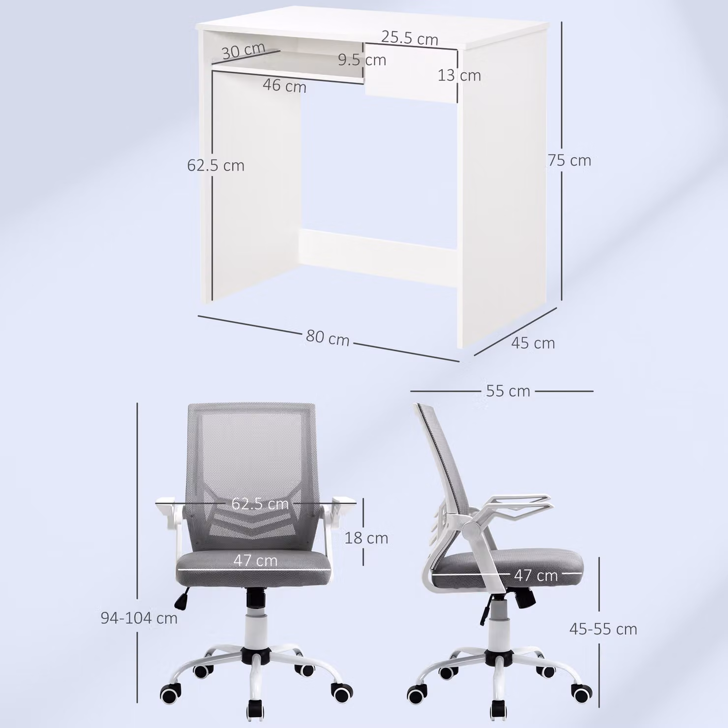 Vinsetto Modern Home Office Chair and Computer Desk Set in White and Grey – 2