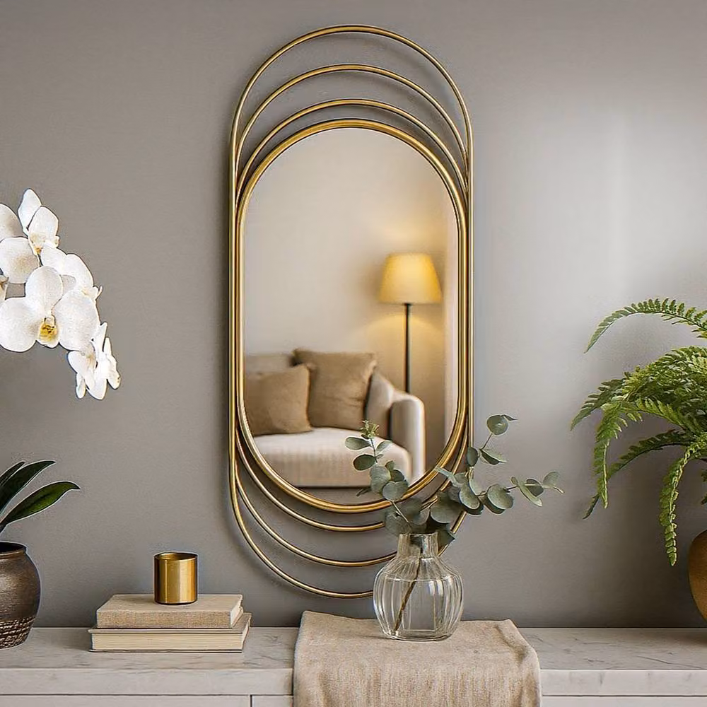 Madison & Mayfair Antique Gold Oval Metal Wall Mirror H: 89.5 cm x W: 37 cm x D: 3 cm – 2