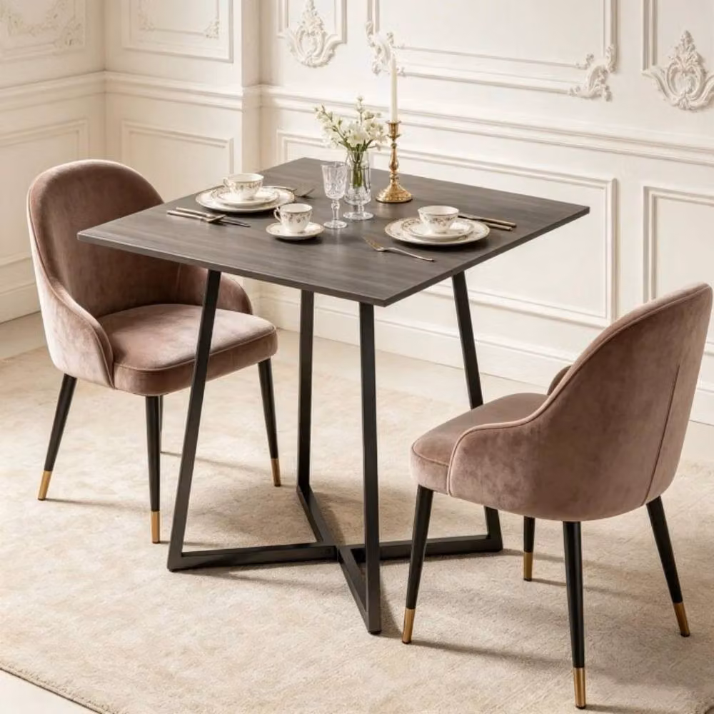 FORGEVIO Industrial Square Dining Table with Wood Top and Metal X-Frame Base in Grey, Brown or Black – 3