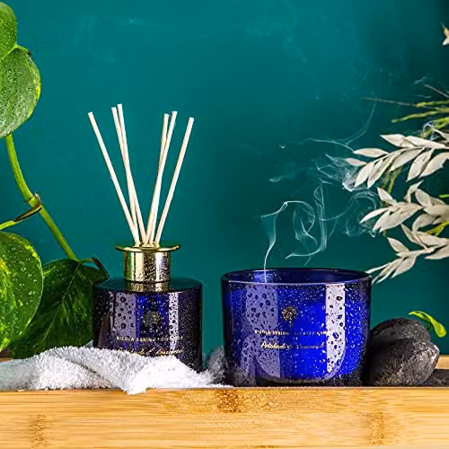 Nicola Spring Patchouli & Rosewood Scented Candle and Reed Diffuser Set in Blue, 350g Soy Wax Candle and 200ml Diffuser – 3