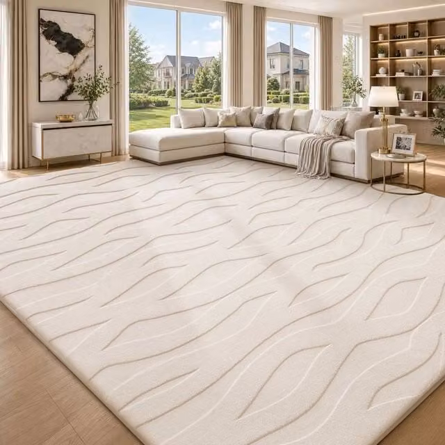 SPETLEK Modern Rectangular Area Rug in Beige and Grey with High-Low Wave Effect, W/D/H: 230 x 160 cm – 1