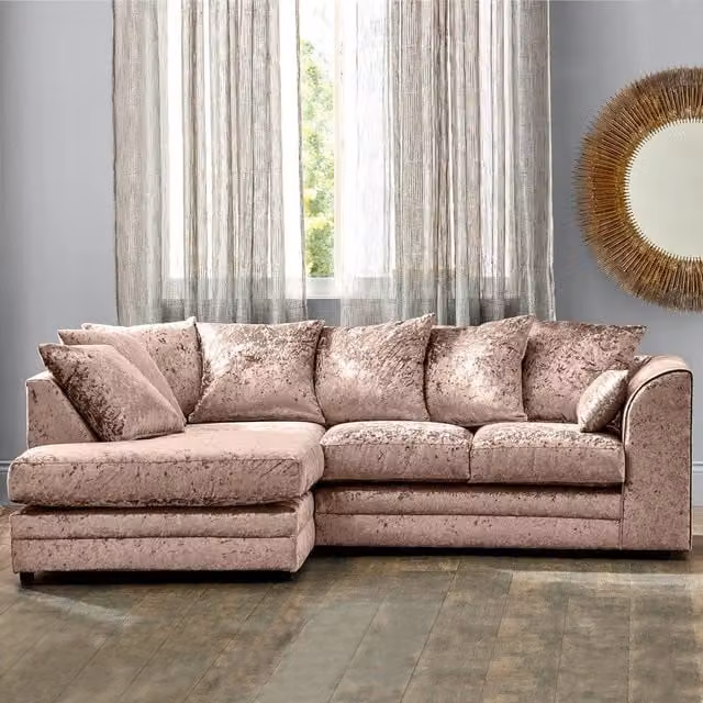 Snugg Furniture UK Limited Aurora Left Hand Corner Sofa in Light Beige Crushed Velvet – 1