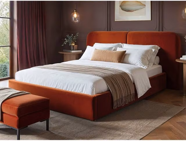 Solace+Co Lena Velvet Ottoman Bed in Orange, W/D/H: 180 x 200 x 94 cm – 1