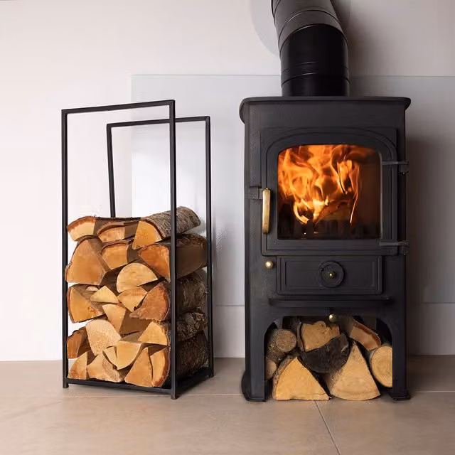 Charles Bentley Dogwood Log Holder with Solid Metal Base in Matte Black