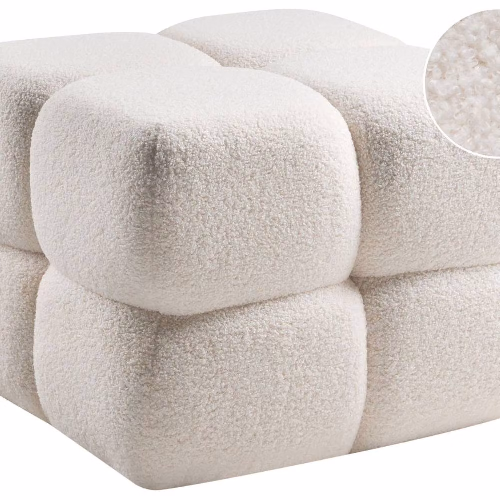 Wyld and Coco Off-White Boucle Pouffe, W/D/H: 60 x 60 x 60 cm – 2