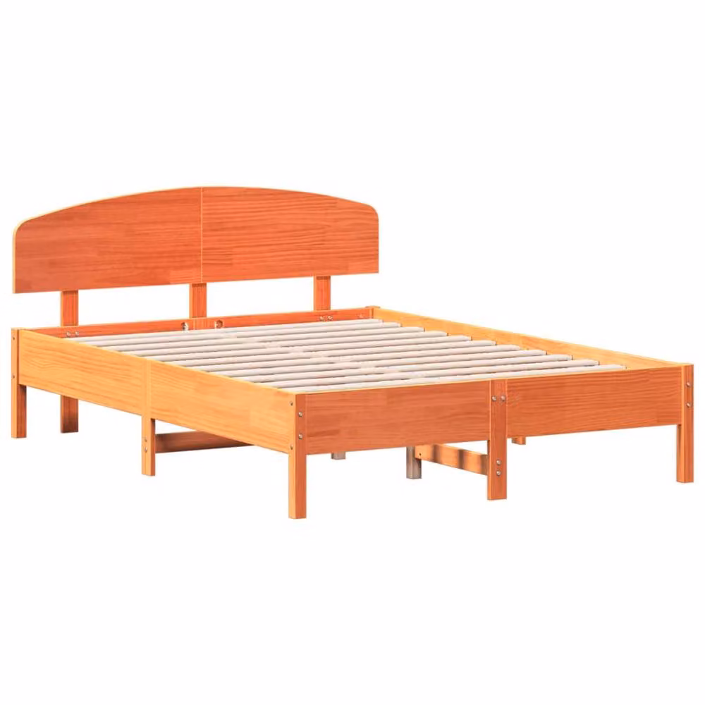 Berkfield Home Waxed Brown Solid Pine Wood Double Bed Frame W/D/H: 135 x 190 cm – 3