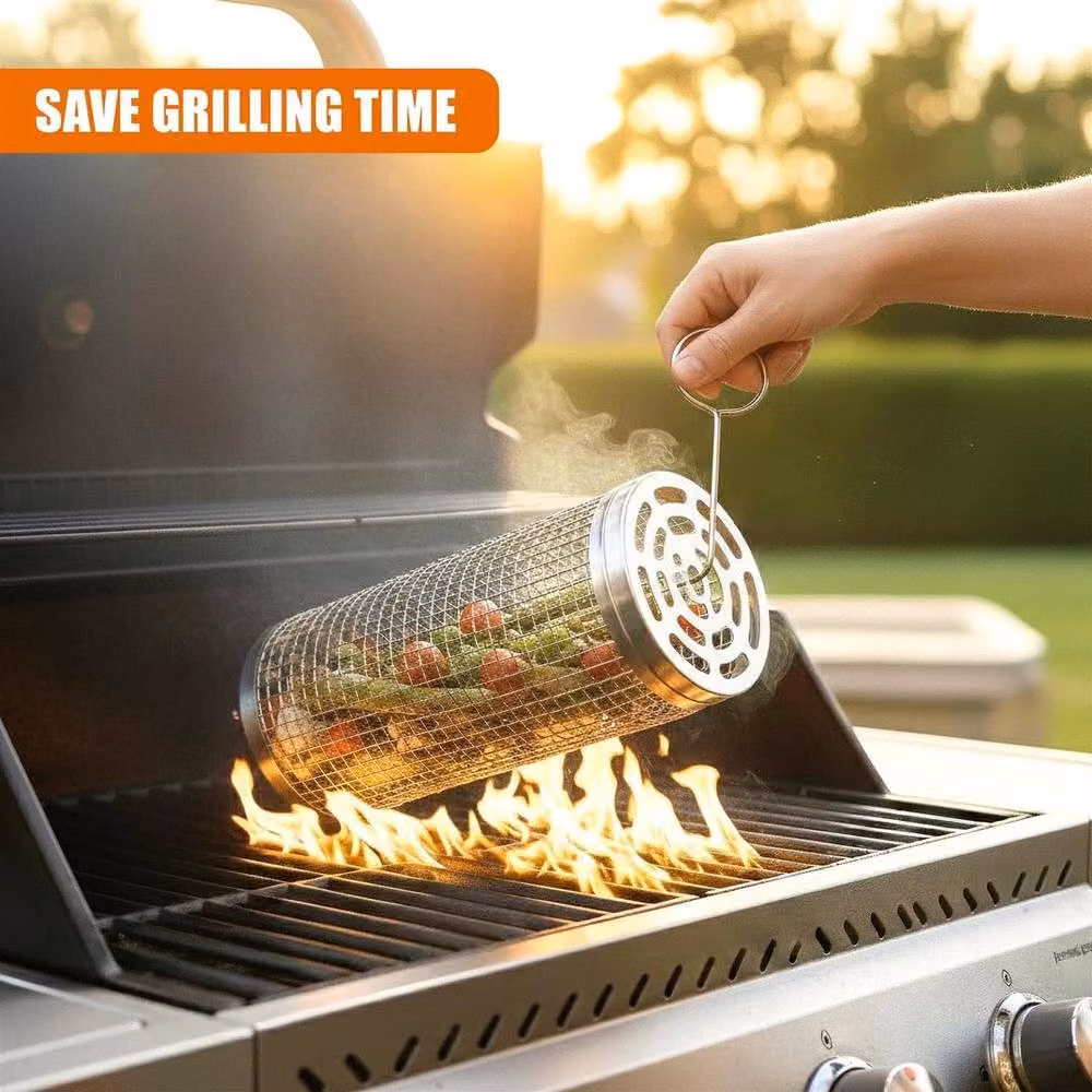 EONLION Stainless Steel Rolling Grill Basket in Silver, W/D/H: 100 x 21 x 21 cm – 2