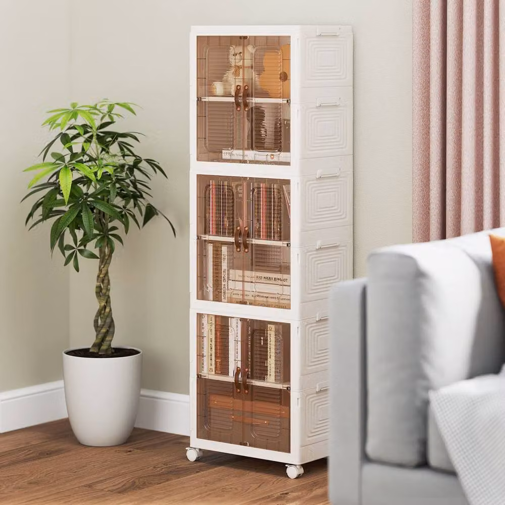 Costway 6-Cube Stackable Storage Bins with Doors, 115L White – 2