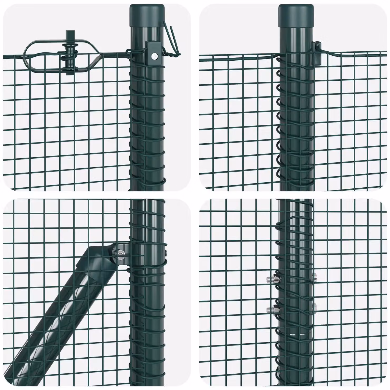 Berkfield Home Green Steel Welded Wire Fence with 7 Flanged Posts, H: 1.6 m, W: 10 m – 6