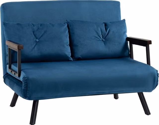 HOMCOM Click Clack Sofa Bed, Convertible 2 Seater Velvet Fabric Couch with 2 Scatter Cushions and Removable Covers, Navy Blue