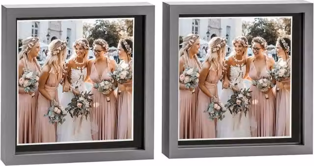 Nicola Spring Pack of 2 Square 3D Box Photo Frames in Grey and Black with 25.4 x 25.4 cm Mounts