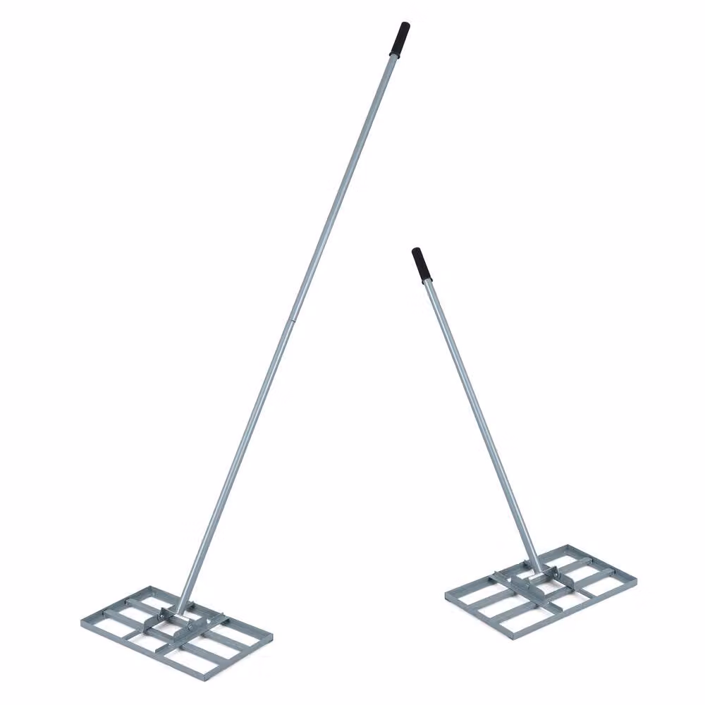 Costway Heavy-Duty Metal Lawn Leveling Rake with Adjustable Handle in Silver – 4