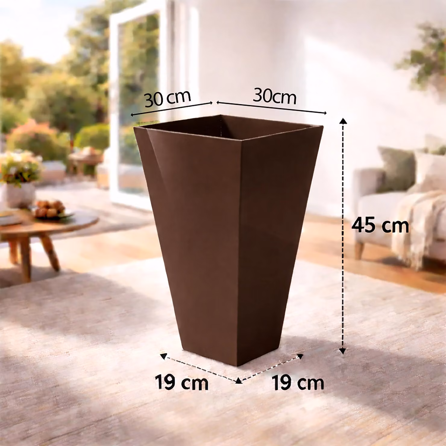 Simpa Milano Tall Square Plastic Plant Pots, Set of 2, Brown, H: 45 cm, W: 30 cm, D: 19 cm – 4
