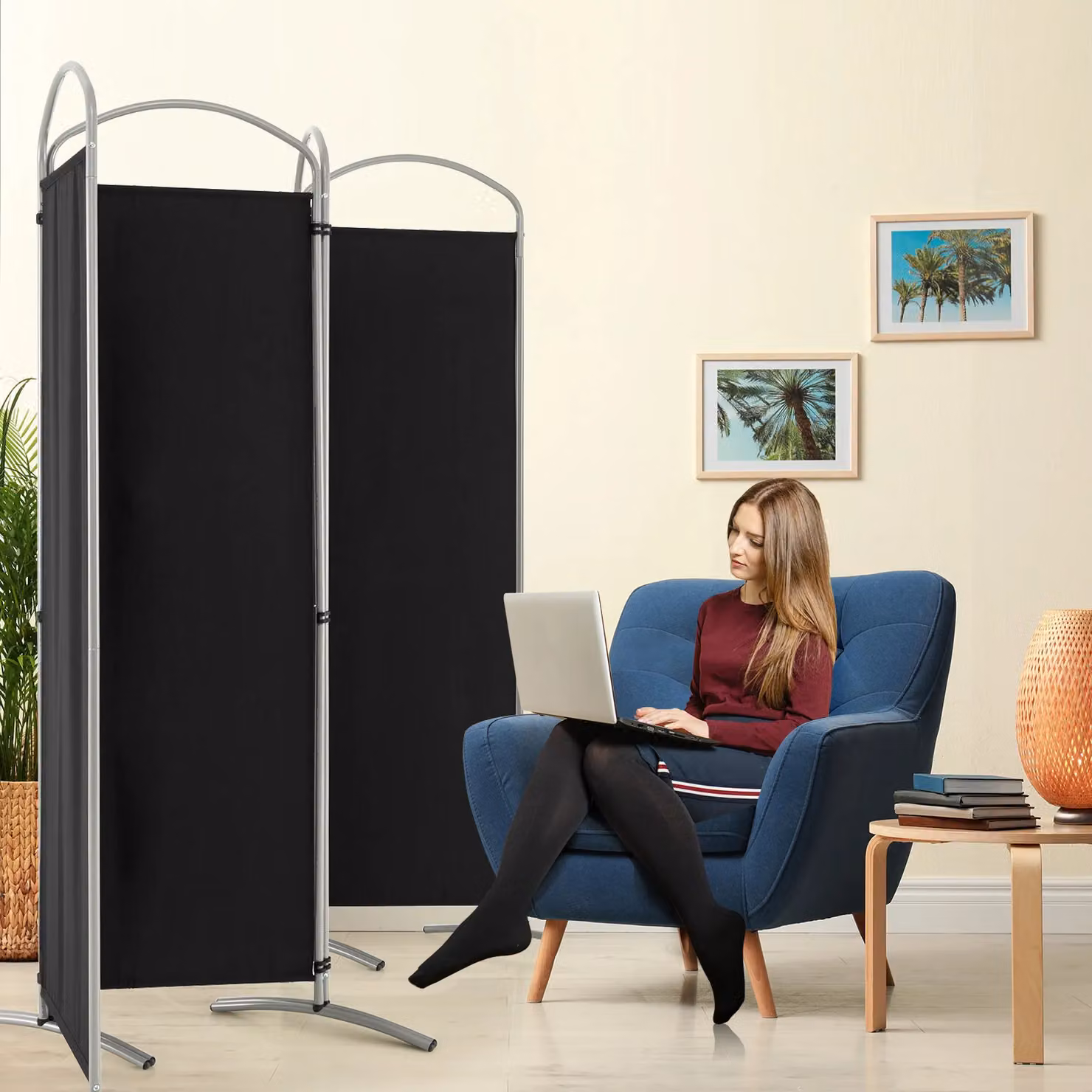 Costway 4 Panel Folding Privacy Screen Room Divider in Black, Height: 188 cm – 3