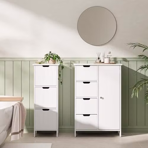 VonHaus Holbrook Freestanding 3 Drawer Bathroom Storage Cabinet in White W/D/H: 30 x 30 x 81 cm – 2