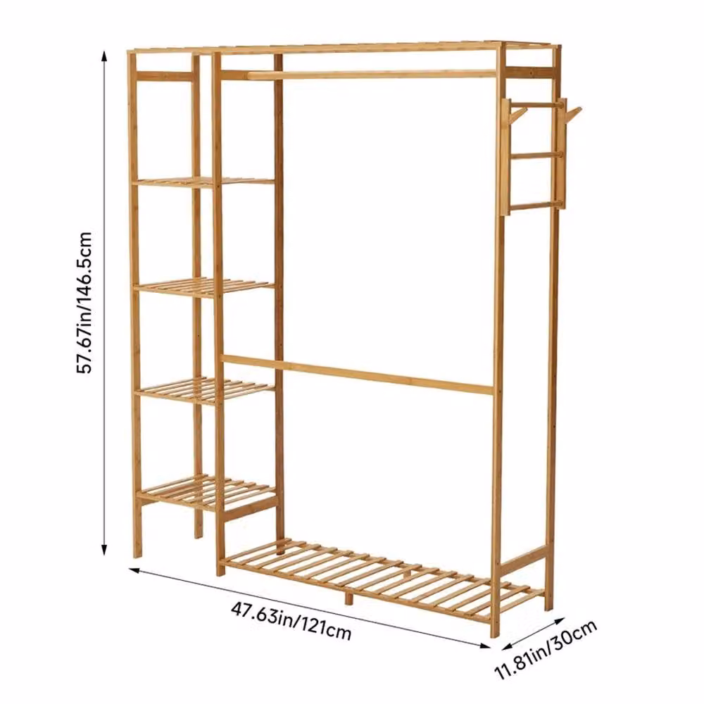 KORVIXA C Open Wardrobe with Slatted Storage Shelving and Clothes Rail in Brown – 2