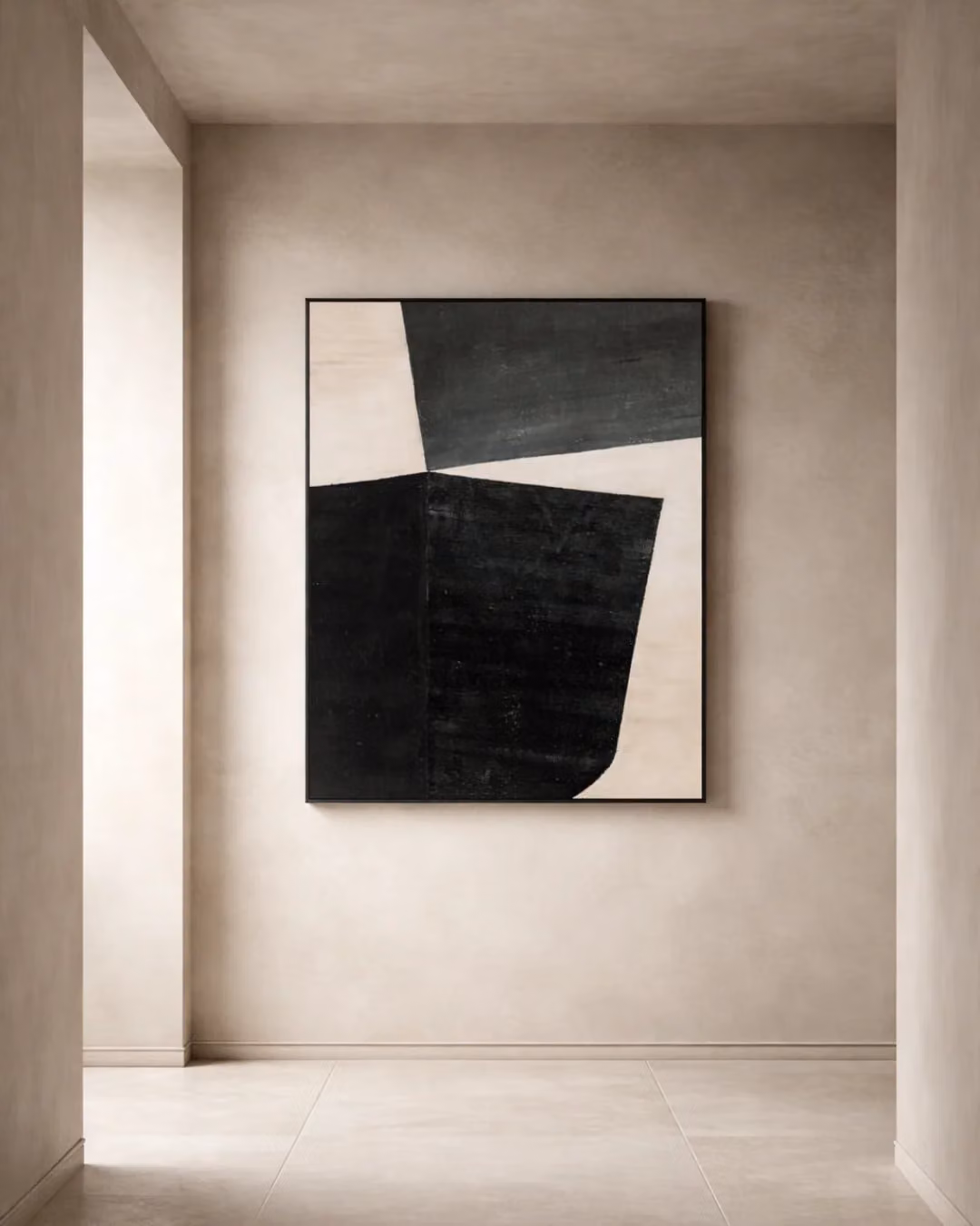 Tommy Franks Wedge Modern Abstract Geometric Canvas Painting in Multicolour and Black, W/H: 150 x 130 cm