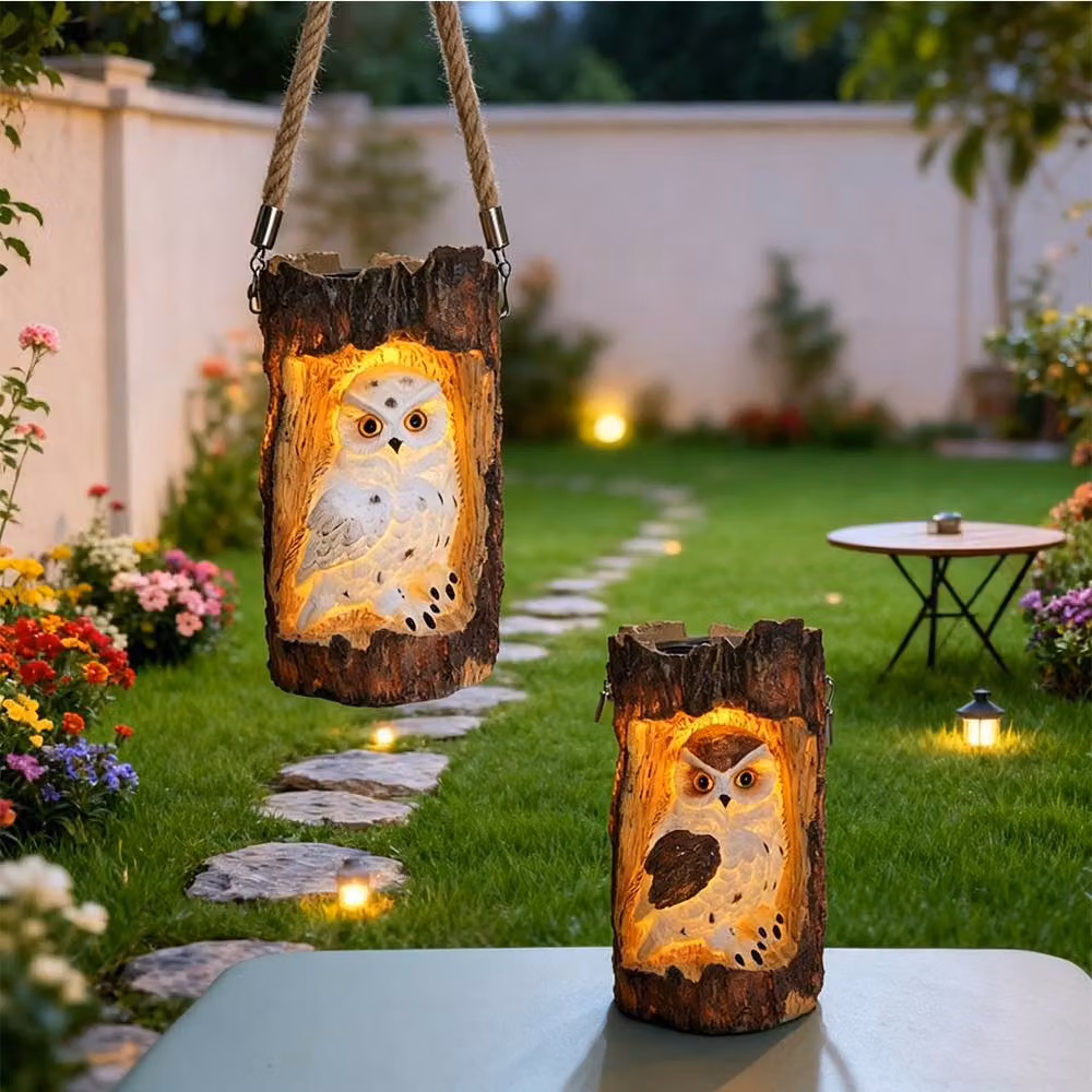 Quipulse Style 2 Solar-Powered Brown Resin Tree-Stump Hanging Lantern for Garden – 2