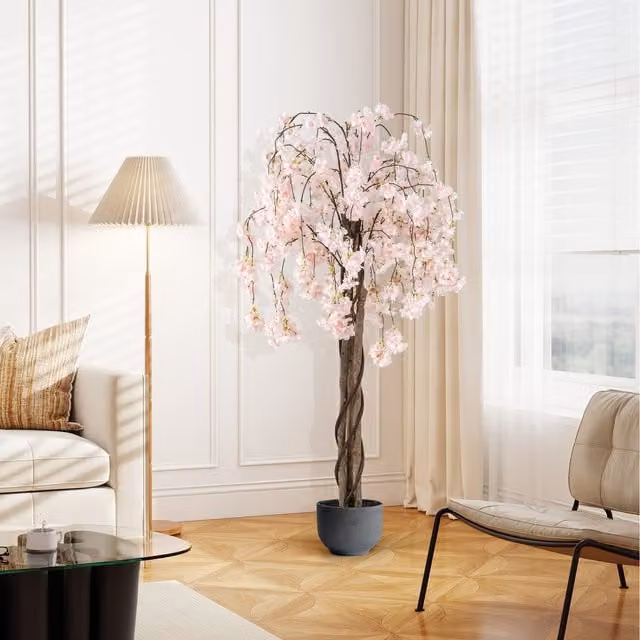 Costway Tall Artificial Cherry Blossom Tree in White and Pink