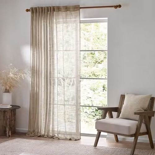 Riva Home Beige Linen Woven Sheer Fabric Curtain Panel, W: 290 cm, H: 250 cm – 1
