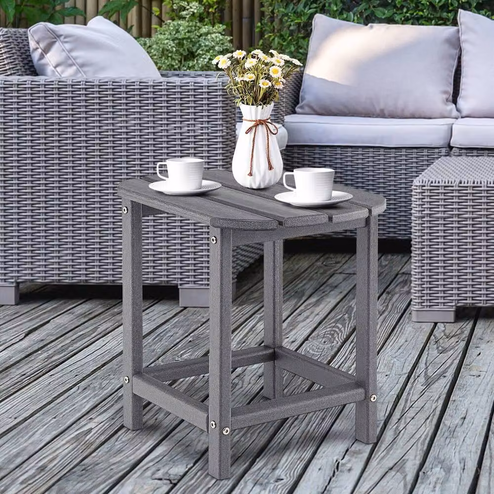 Costway Grey HDPE Adirondack Rectangular Side Table for Indoor and Outdoor Use – 3