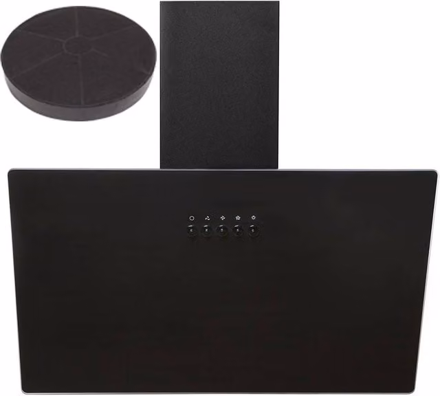 SIA Black Glass Wall Mounted Chimney Cooker Hood with Activated Carbon Filter, W: 60 cm, D: 45 cm, H: 68 cm – 1