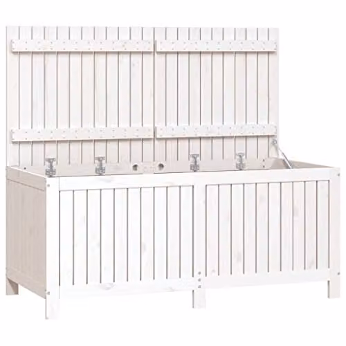 vidaXL Garden Storage Box in White Solid Pine Wood, W/D/H: 147.0 x 68.0 x 64.0 cm