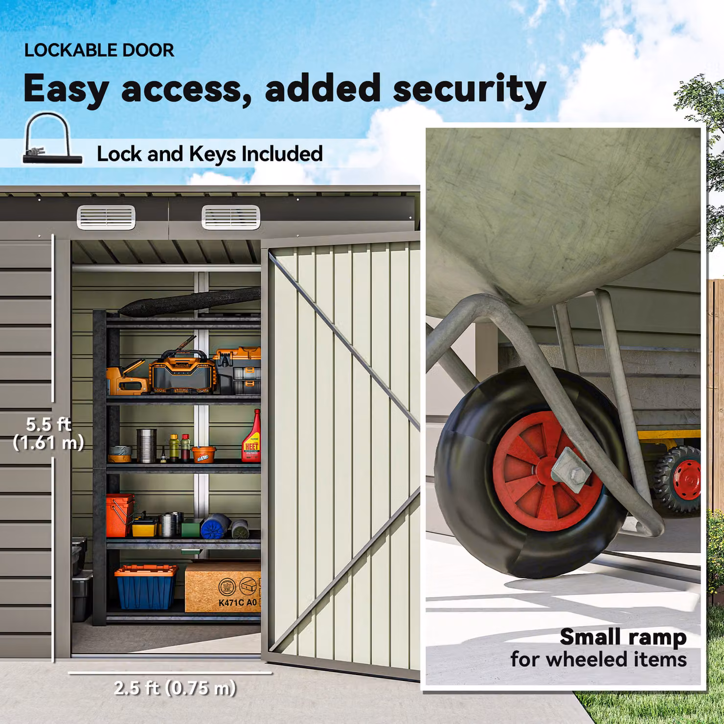 Outsunny Grey Galvanised Steel Metal Garden Shed with Lockable Door – 4