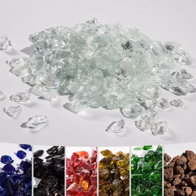 Teamson Home Clear and Yellow Tempered Glass Lava Rocks for Outdoor Gas Fire Pits, 4 kg