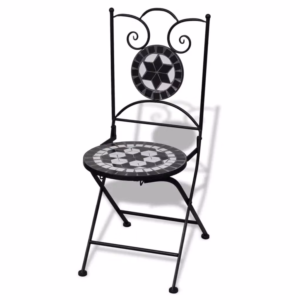 Berkfield Home Set of 2 Folding Bistro Chairs in Black and White Ceramic and Metal with Geometric Pattern – 2