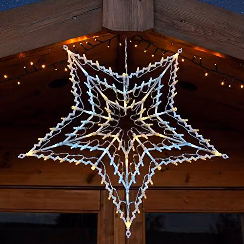 Festive Productions White Geometric Hanging Star Christmas Decoration with 100 LEDs, Height: 55.5 cm