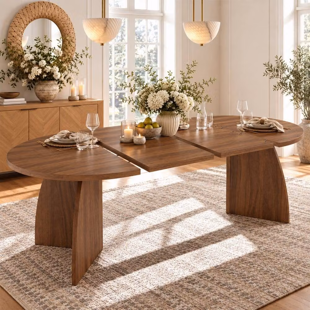 BTM Extendable Oval Dining Table in Walnut with Central Column Base – 2