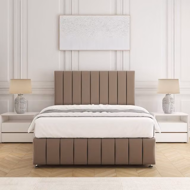 BSSPOKE Sierra Plush Velvet Divan Bed Set with 24 inch Headboard and Mattress in Bronze, W/D/H: 180 x 200 cm