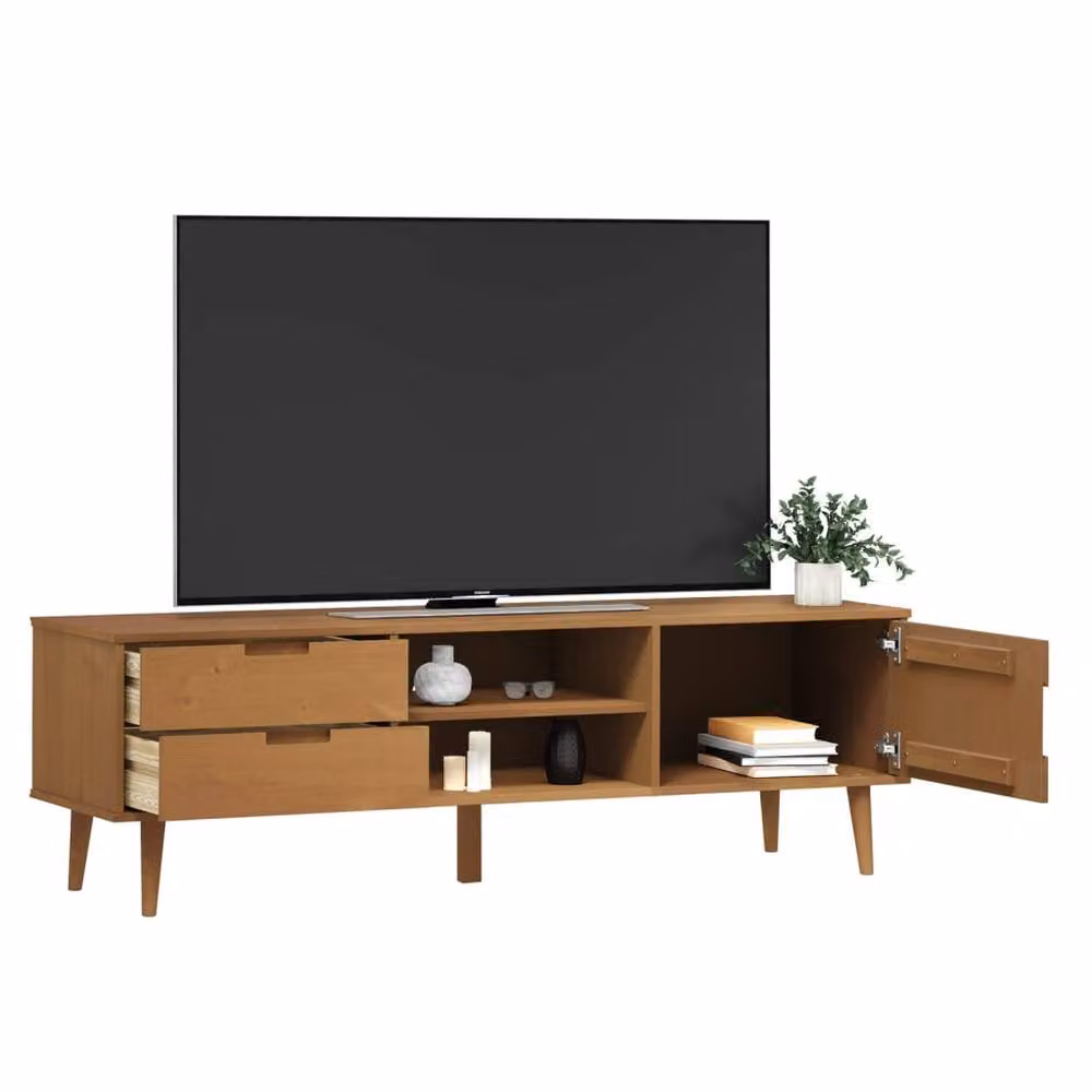 Berkfield Home MOLDE TV Cabinet in Brown Solid Pine Wood, W/D/H: 158 x 40 x 49 cm – 3