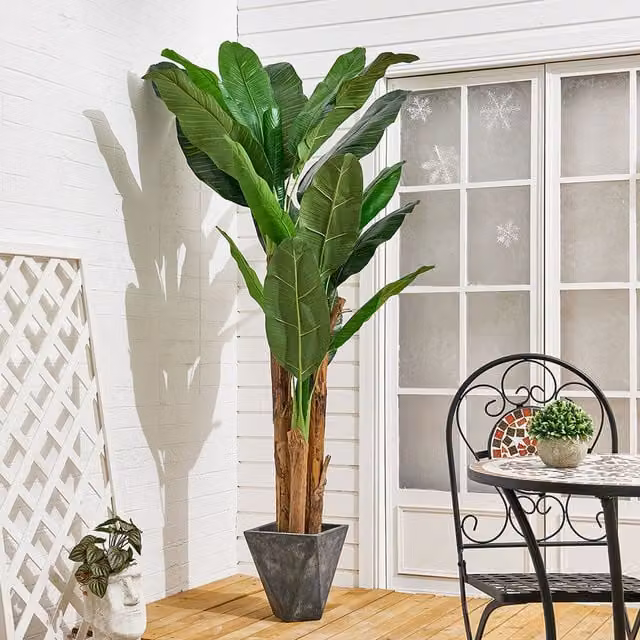 Livingandhome Artificial Green Banana Tree with Black Tabletop Pot