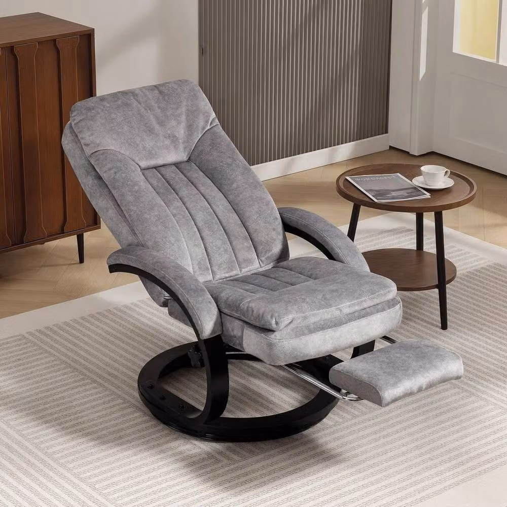 FORGEVIO Manual Recliner Armchair with Footrest in Grey Velvet Fabric – 2
