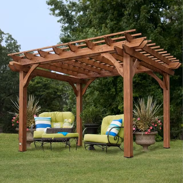Backyard Discovery Rustic Brown Cedar Wood Trellis Roof Outdoor Patio Pergola