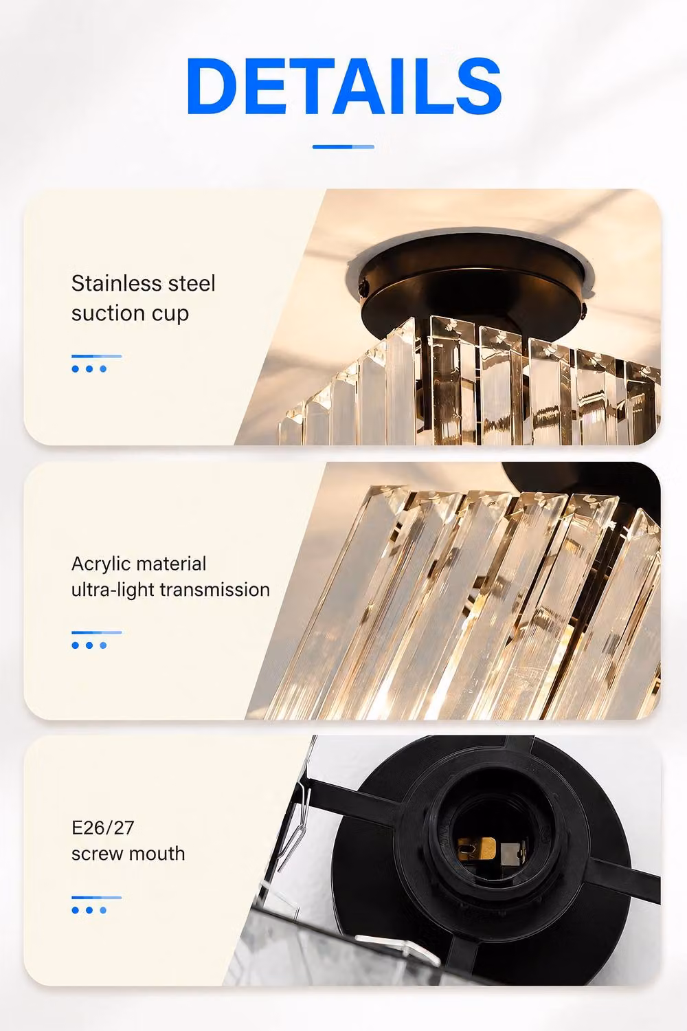 INMTFEI Square Crystal Ceiling Light, Black Modern Semi Flush Mount E27 Fixture – 4