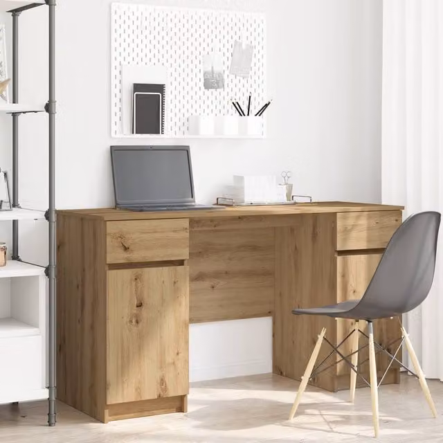 Berkfield Artisan Oak Writing Desk in Brown, W/D/H: 140 x 49 x 76 cm